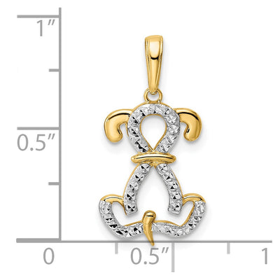 14K and White Rhodium Diamond-cut Sitting Puppy Pendant