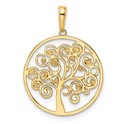 14K and White Rhodium Diamond-cut Tree of Life Pendant
