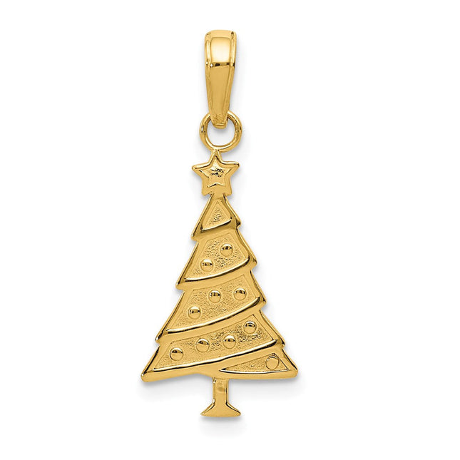 14K Polished Christmas Tree Pendant, 25 x 11mm