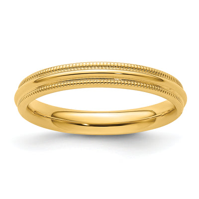 14K Yellow Gold Milgrain Half Round Comfort Fit Wedding Band