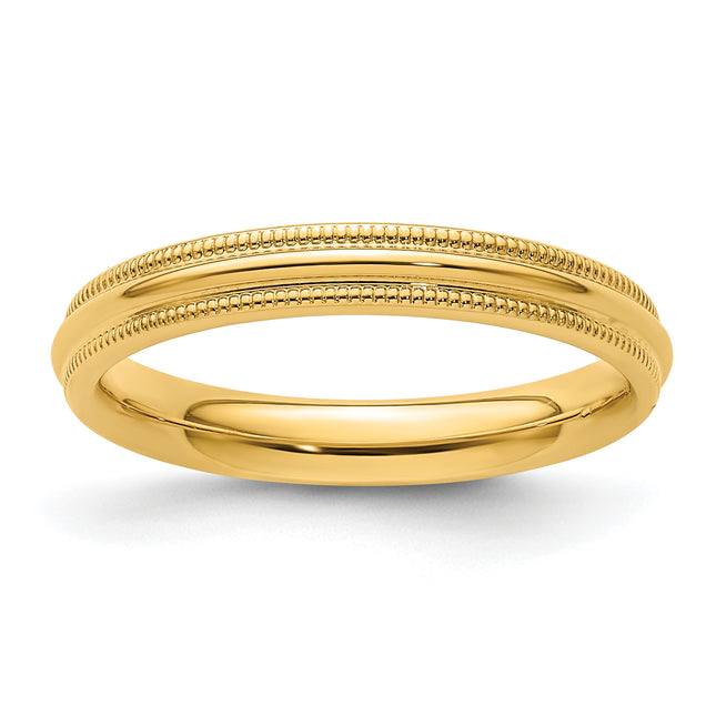 14k Yellow Gold Milgrain Half Round Comfort Fit Wedding Band