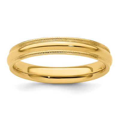 14K Yellow Gold Milgrain Half Round Comfort Fit Wedding Band