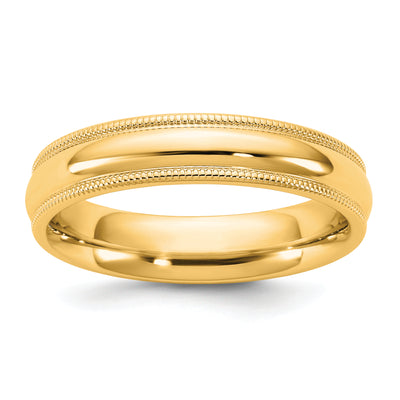14K Yellow Gold Milgrain Half Round Comfort Fit Wedding Band