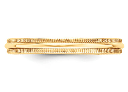 14k Yellow Gold Lightweight Milgrain Half Round Wedding Band