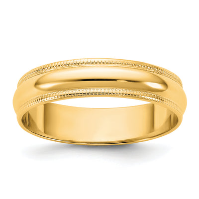 14K Yellow Gold Lightweight Milgrain Half Round Wedding Band