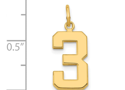 14K gold number 3 charm, further view