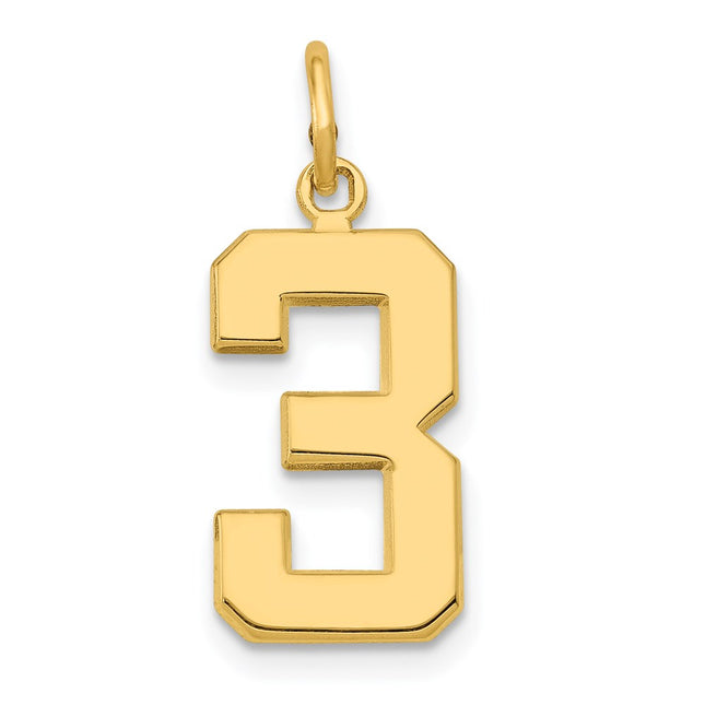 14k Medium Polished Number 3 Charm, 17.37 x 9.19mm