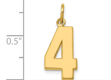 14K gold number 4 charm, further view