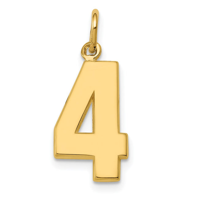 14k Medium Polished Number 4 Charm, 17.72 x 9.87mm