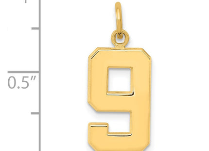 14K gold number 9 charm, further view