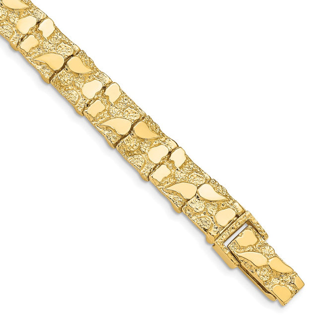14k Polished and Textured Nugget Bracelet, 7 x 9.5mm