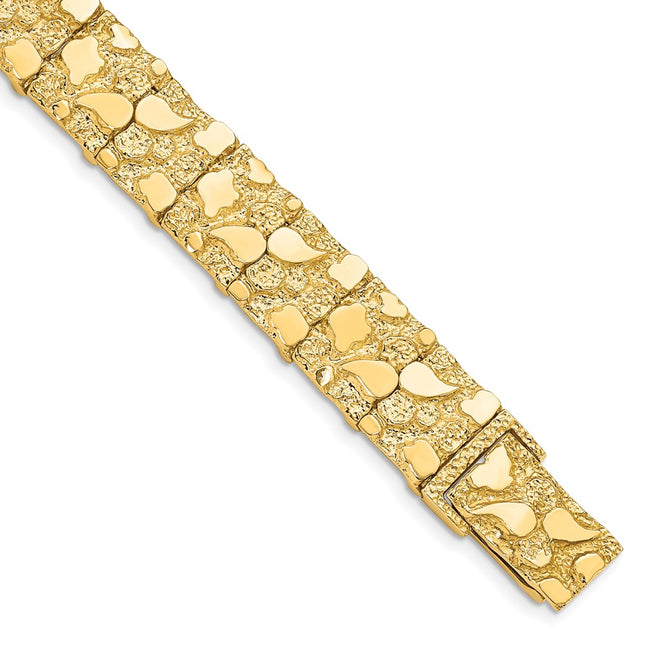 14k Polished and Textured Nugget Bracelet, 7 x 12.5mm