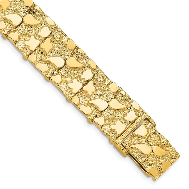 14k Polished and Textured Nugget Bracelet, 7 x 15mm