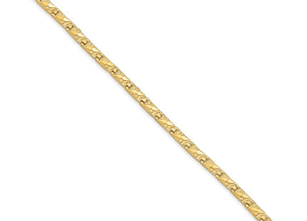 14K Polished and Textured Nugget Bracelet, 7 x 5mm