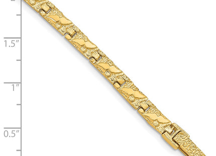 14K Polished and Textured Nugget Bracelet, 7 x 5mm