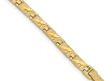 14K Polished and Textured Nugget Bracelet, 7 x 5mm