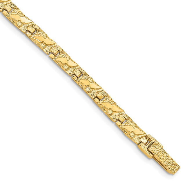 14k Polished and Textured Nugget Bracelet, 7 x 5mm