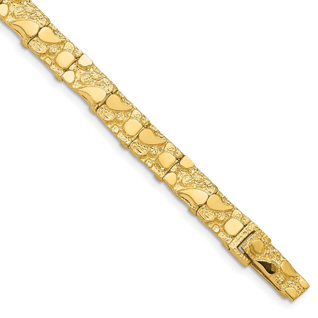 14k Polished and Textured Nugget Bracelet, 7 x 7mm