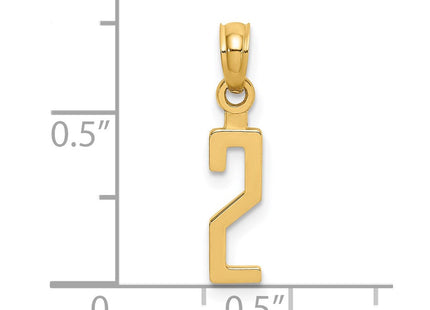 14k Polished Number 2 Pendant (Style NU02)