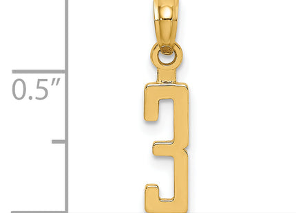 14k Polished Number 3 Pendant, 18.95 x 4.41mm