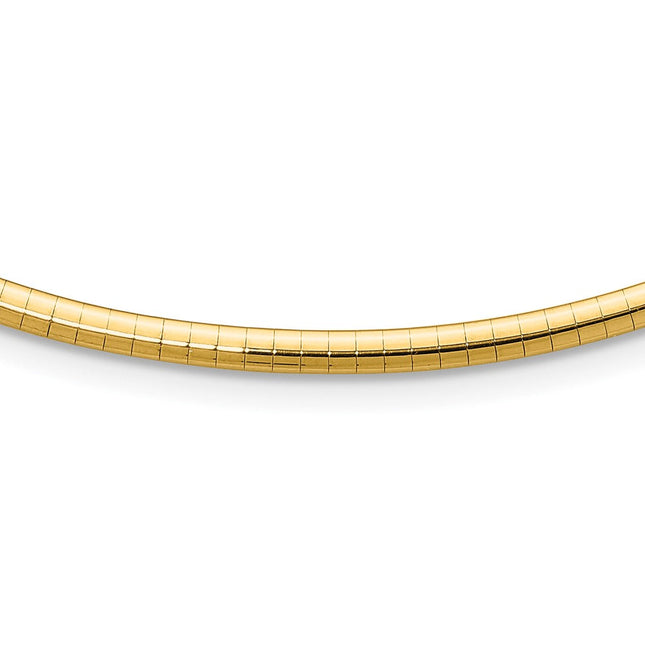 14k Polished Lightweight Domed Omega Necklace, 16 x 3mm