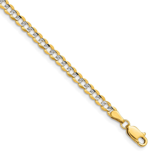 14k Lightweight Pav Flat Cuban Chain, 7 x 3.7mm