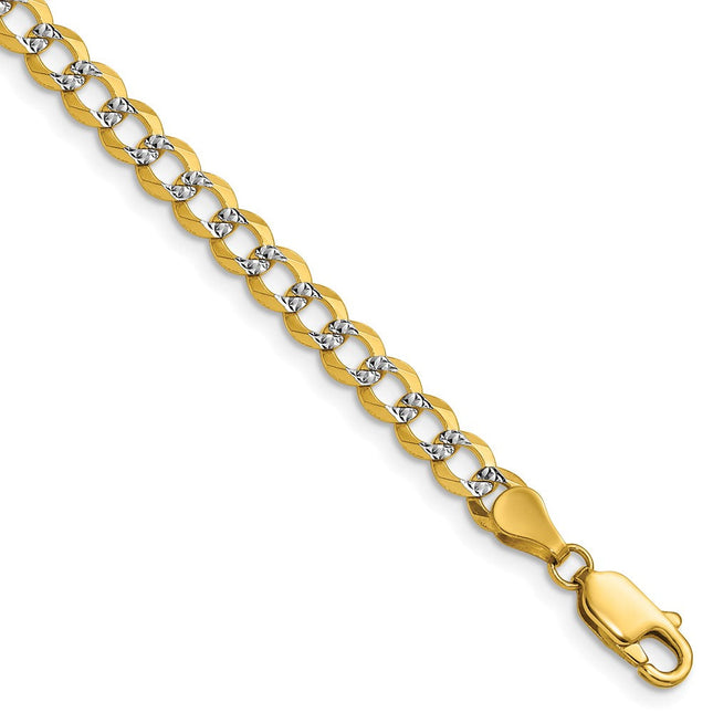 14k Lightweight Pav Flat Cuban Chain, 7 x 4.7mm