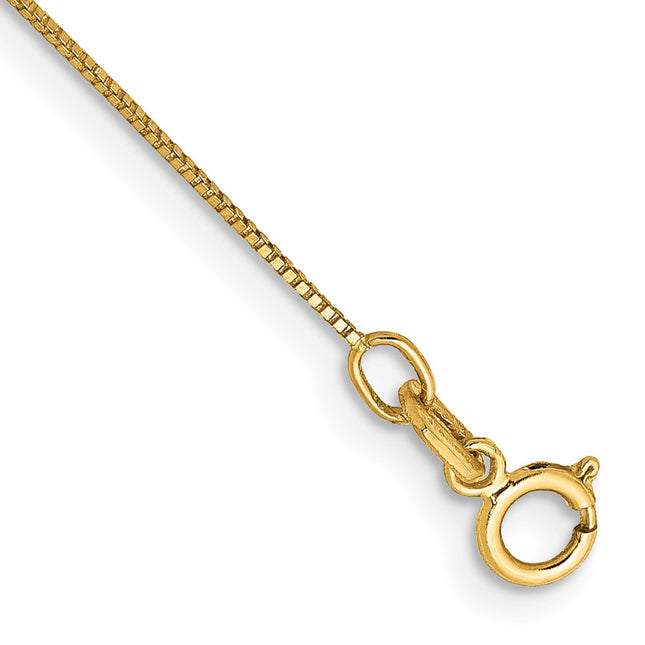 14K . Box with Spring Ring Clasp Anklet, 10 x 0.5mm