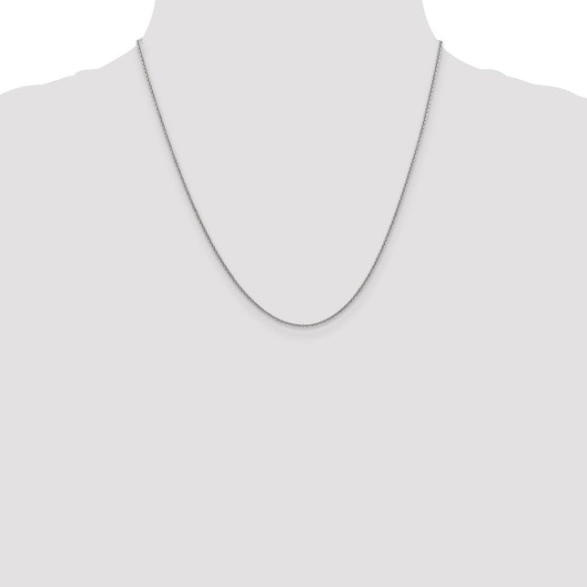 14K White Gold Round Open Link Cable with Lobster Clasp Anklet, 9 x 1.4mm