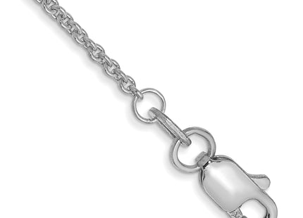 14K White Gold Round Open Link Cable with Lobster Clasp Anklet, 9 x 1.4mm