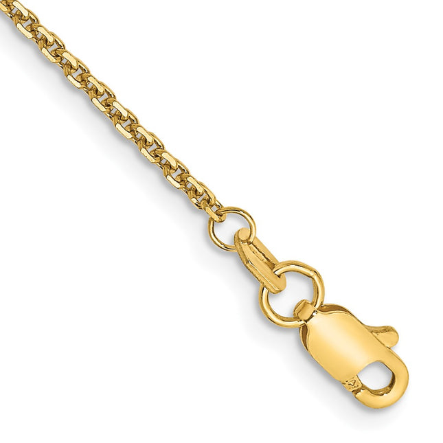 14K Solid Diamond-cut Cable with Lobster Clasp Anklet, 9 x 1.45mm