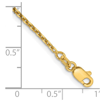 14K Solid Diamond-cut Cable with Lobster Clasp Anklet, 9 x 1.65mm