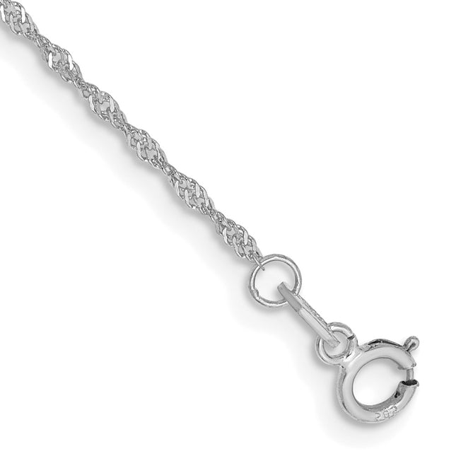 14K White Gold 5. Singapore with Spring Ring Clasp Chain, 10 x 1.1mm