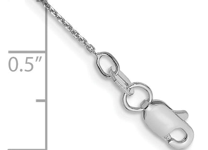 14K White Gold . Diamond-cut Round Open Link Cable with Lobster Clasp Anklet, 10 x 0.8mm