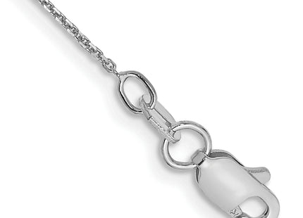 14K White Gold . Diamond-cut Round Open Link Cable with Lobster Clasp Anklet, 10 x 0.8mm
