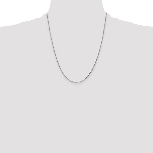 14K White Gold . Diamond-cut Round Open Link Cable with Lobster Clasp Anklet, 10 x 1.4mm