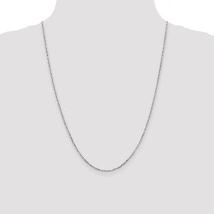 14K White Gold Diamond-cut Round Open Link Cable with Lobster Clasp Chain (Style PEN198-24)
