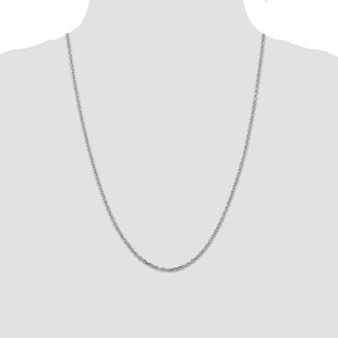 14K White Gold Diamond-cut Round Open Link Cable with Lobster Clasp Chain (Style PEN199-24)