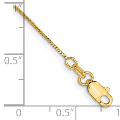 14K . Box with Lobster Clasp Anklet, 10 x 0.5mm
