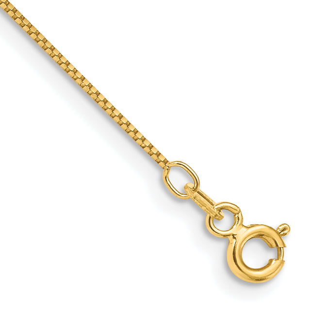 14K . Box with Spring Ring Clasp Anklet, 10 x 0.7mm