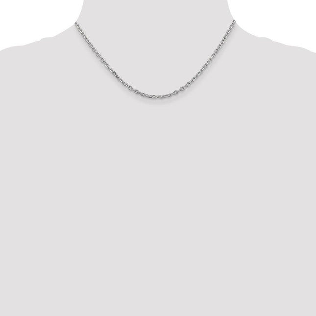 14K White Gold Diamond-cut Round Open Link Cable with Lobster Clasp Chain, 16 x 3mm