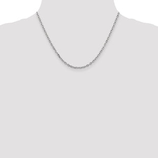 14K White Gold Diamond-cut Round Open Link Cable with Lobster Clasp Chain (Style PEN200-18)