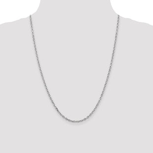 14K White Gold Diamond-cut Round Open Link Cable with Lobster Clasp Chain (Style PEN200-24)
