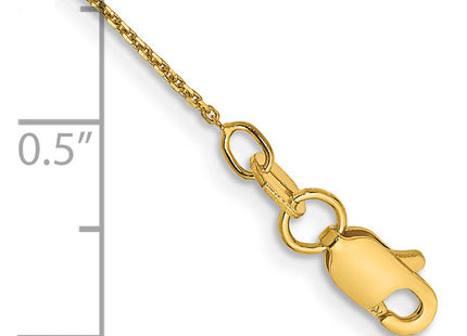 14K Diamond-cut Round Open Link Cable with Lobster Clasp Anklet, 10 x 0.8mm