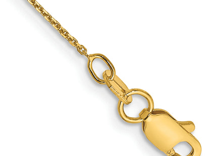 14K Diamond-cut Round Open Link Cable with Lobster Clasp Anklet, 10 x 0.8mm