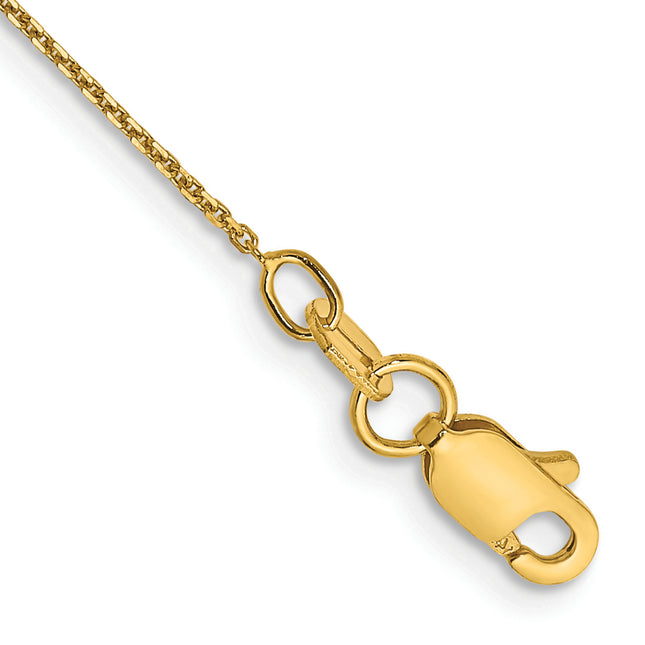 14K Diamond-cut Round Open Link Cable with Lobster Clasp Anklet, 10 x 0.8mm