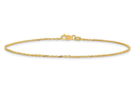 14K Diamond-cut Round Open Link Cable with Lobster Clasp Anklet (Style PEN203-10)