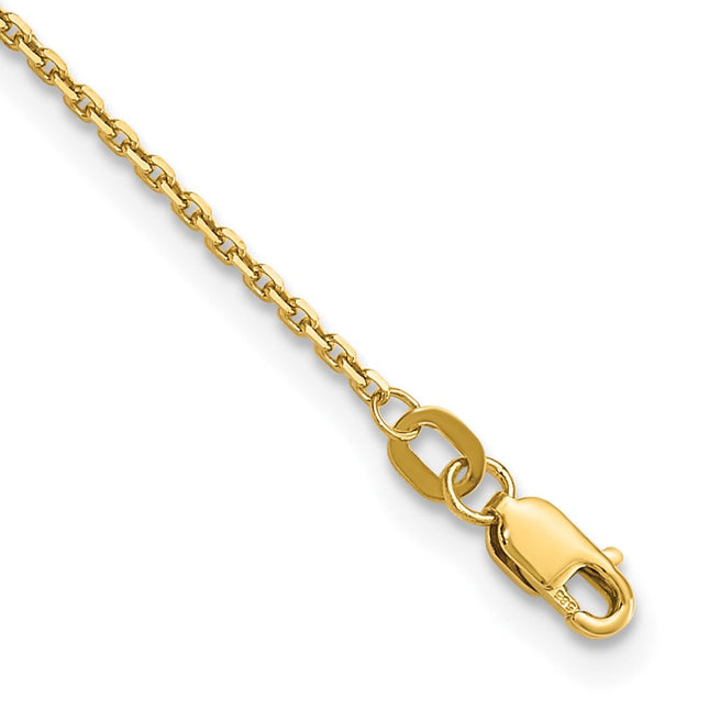 14K Diamond-cut Round Open Link Cable with Lobster Clasp Anklet, 10 x 1.4mm
