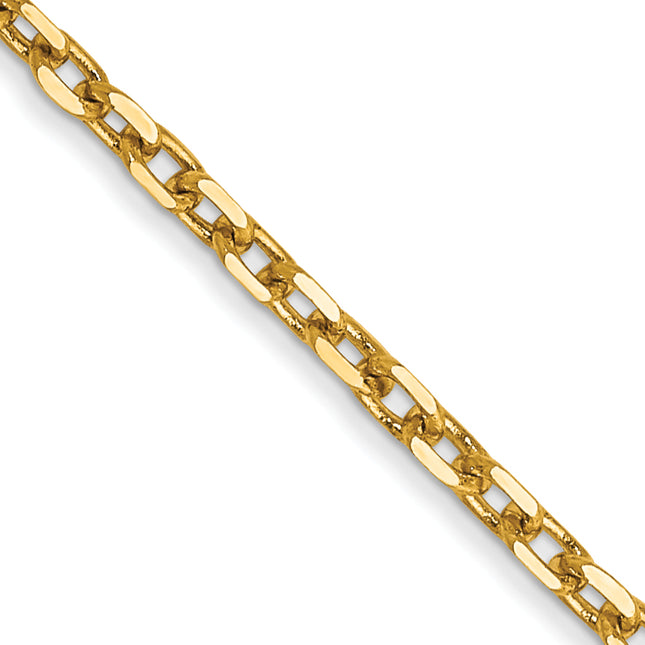 14K Diamond-cut Round Open Link Cable with Lobster Clasp Chain, 16 x 1.8mm