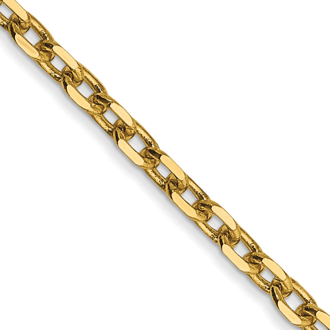 14K Diamond-cut Round Open Link Cable with Lobster Clasp Chain, 16 x 2.2mm